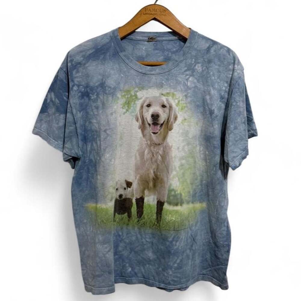 The Mountain Golden Retriever Puppy Tie-Dye T-Shirt XL Blue Graphic Tee
